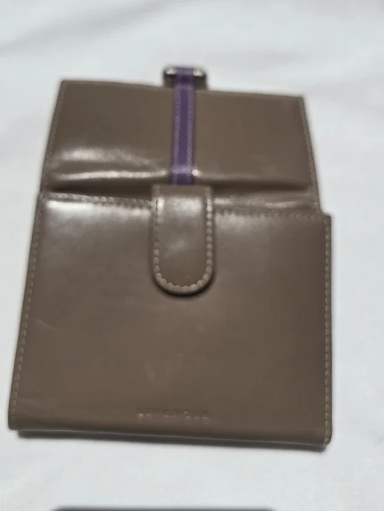 Levenger Wallet Bifold Smooth Taupe Purple Leather Snap Closure Coin Pocket - Picture 14 of 16